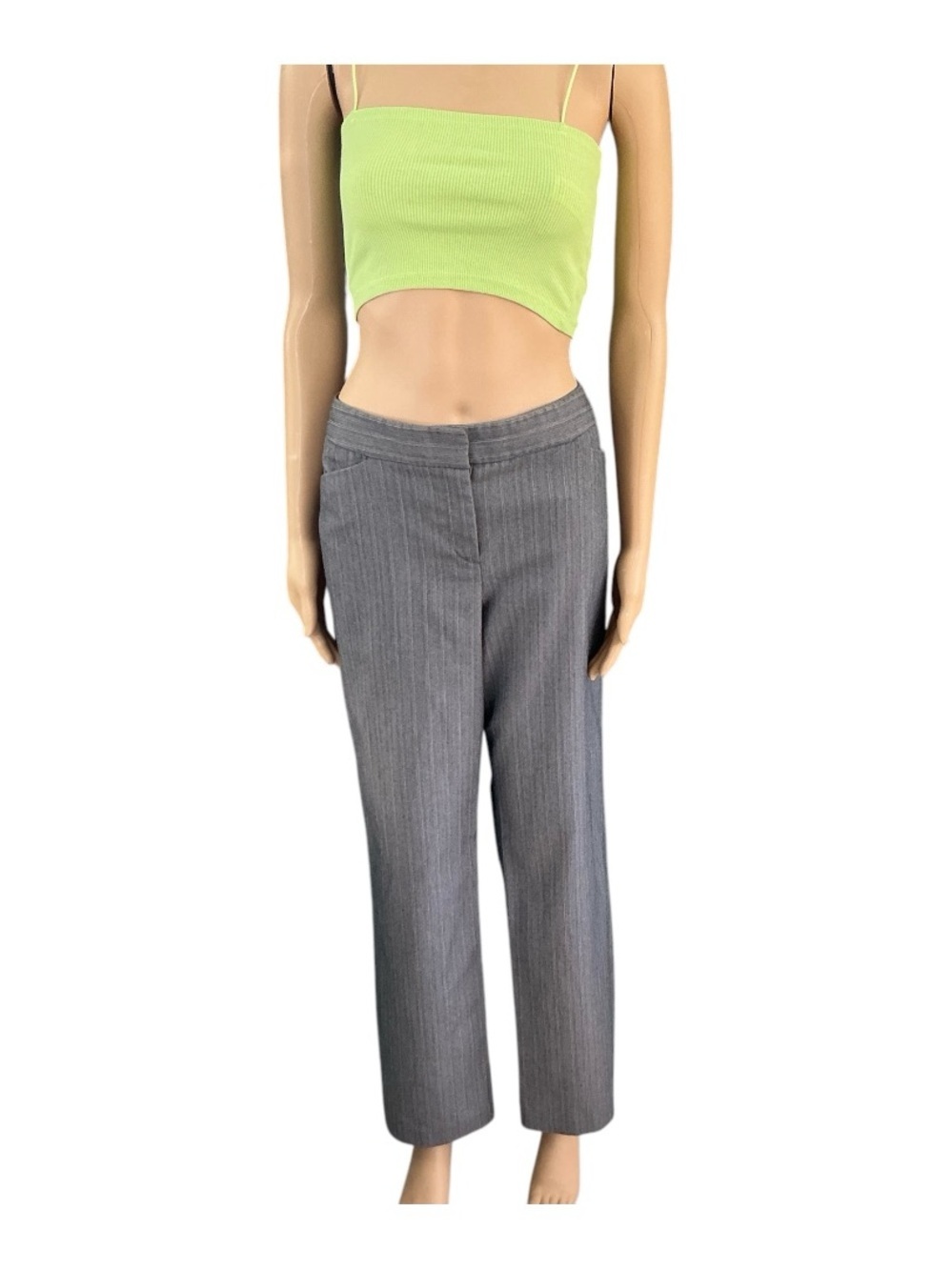 Alfani Petite Women’s Classic Gray Pinstripe Semiformal Carrier Wideleg Trouser